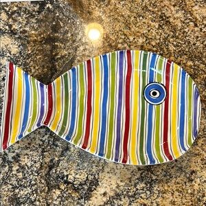 MBagwell Water Collection Colorful Striped Fish Ceramic Serving Dish, Platter
